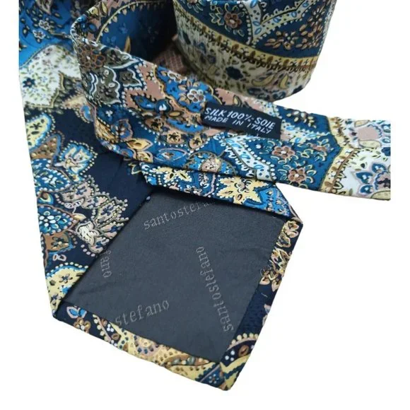 SANTOSTEFANO Blue Paisley Silk Tie ITALY 60”/ 4” EC